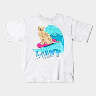 Wavy Surfing Cat Kids T-Shirt